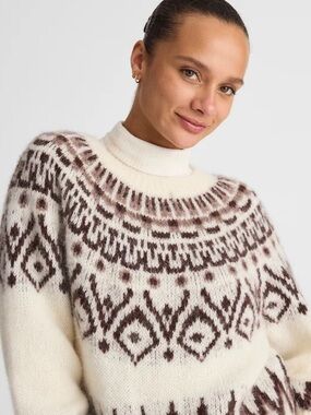 Madewell Fair Isle Wool & Alpaca Blend Sweater Cream Brown Nordic Boxy Pullover